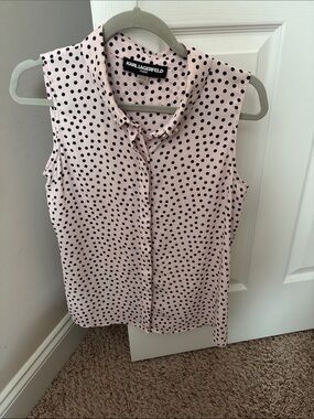 Karl Lagerfeld Pink Sleeveless Polka Dot Blouse
